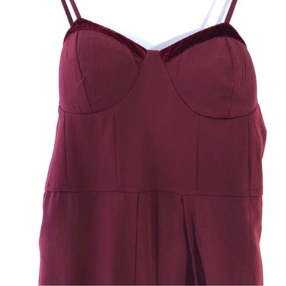 BOG COLLECTIVE Maroon Red Velvet Smocked Jumpsuit M/L - Picture 4 of 8